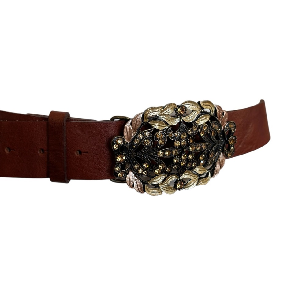 Y2K Leather Belt Cabi with Bedazzled Ornate Buckle XL - Picture 3 of 6